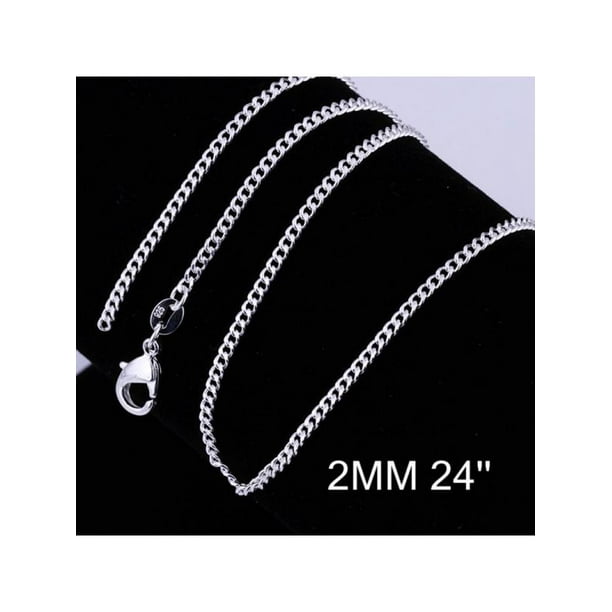 2MM Silver 20" Stainless Steel Pearl Chain Necklace Fashion Pendant Gift
